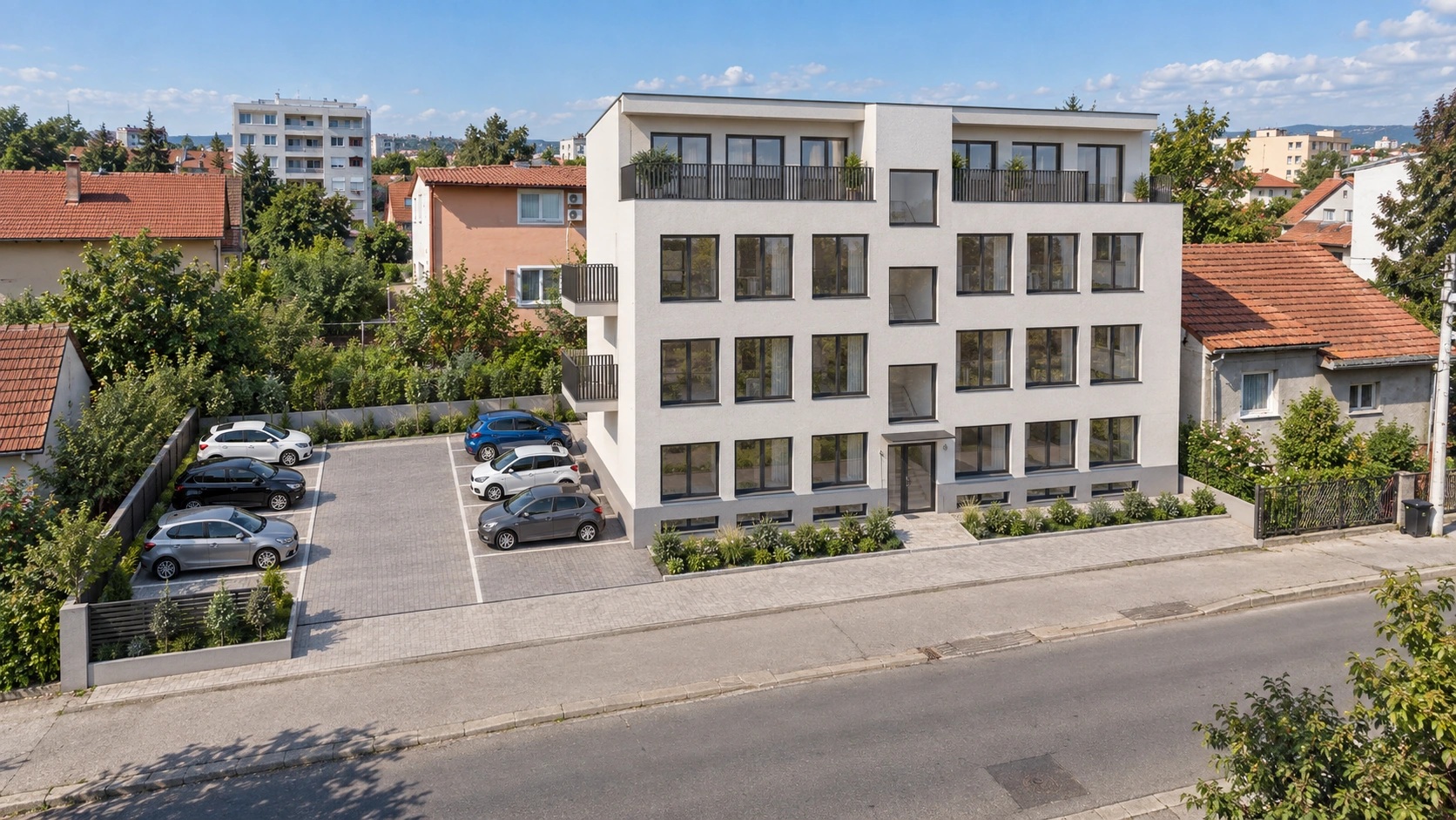 Vizualizacija Oranica 105 s parkiralištem i susjednim zgradama